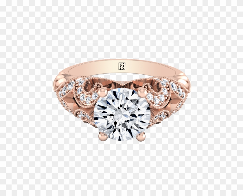Diamond Engagement Ring With Scroll Work And Beading - Engagement Ring Clipart