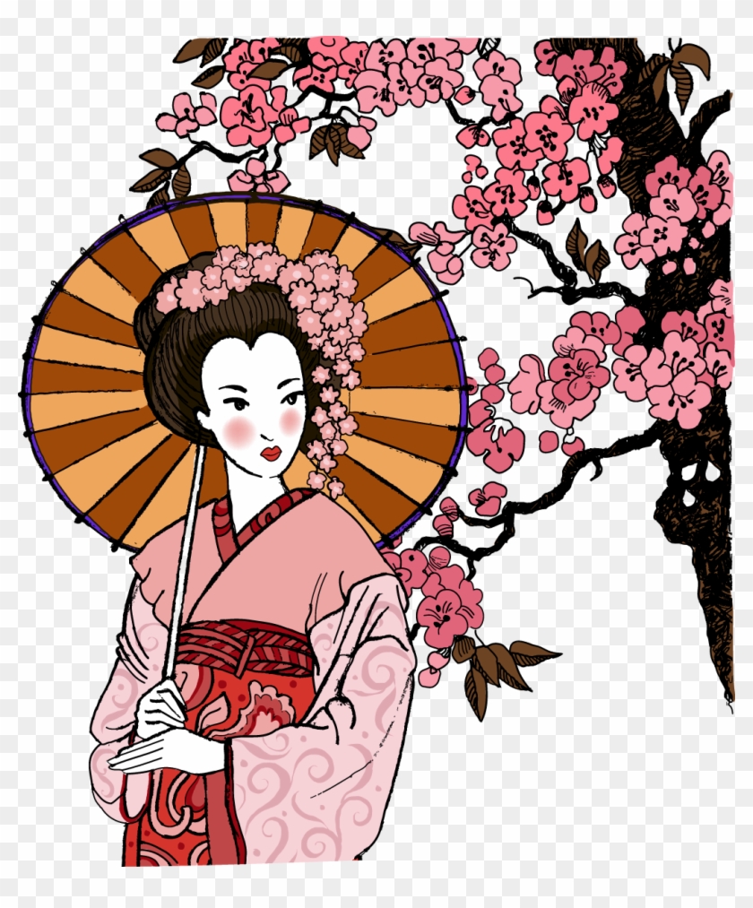 Japanese Clip Woman - Female Japanese Geisha Art - Png Download