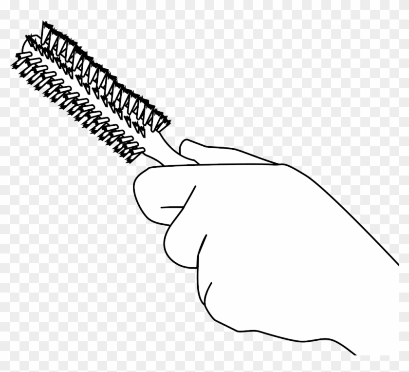 Round Hairbrush In Hand - Sketch Clipart