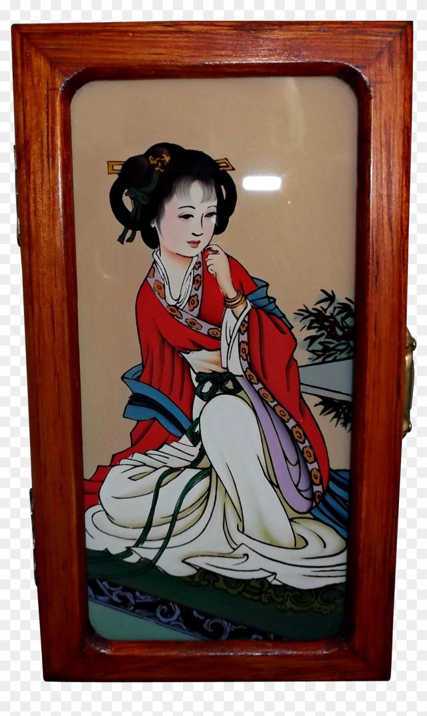 Geisha Girl Wood Box With Mirror Vintage Asian Box - Picture Frame Clipart #5465063