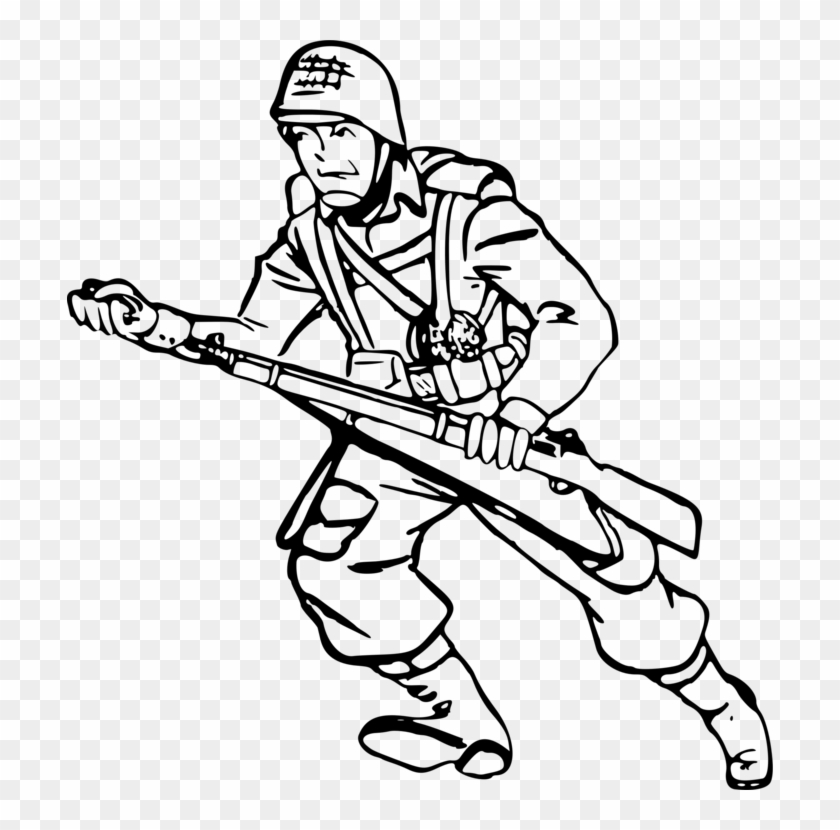 Black And White Line Army Free Commercial - Army Clipart Black And White - Png Download