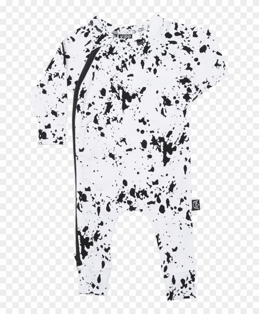 Long Sleeve Baby Zip Romper In White Paint Splash - Monochrome Clipart
