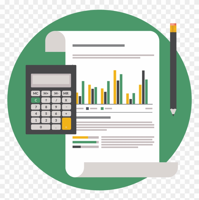 Big Calculator, Paper, Pencil Vector Art On A Green - Payroll Clipart