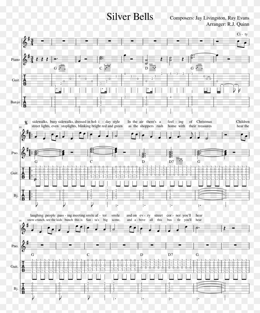 Silver Bells Sheet Music For Piano, Flute, Voice, Guitar - Sheet Music Clipart