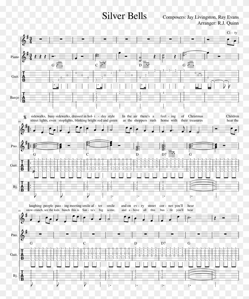 Silver Bells Sheet Music For Piano, Flute, Voice, Guitar - Sheet Music Clipart #5467593