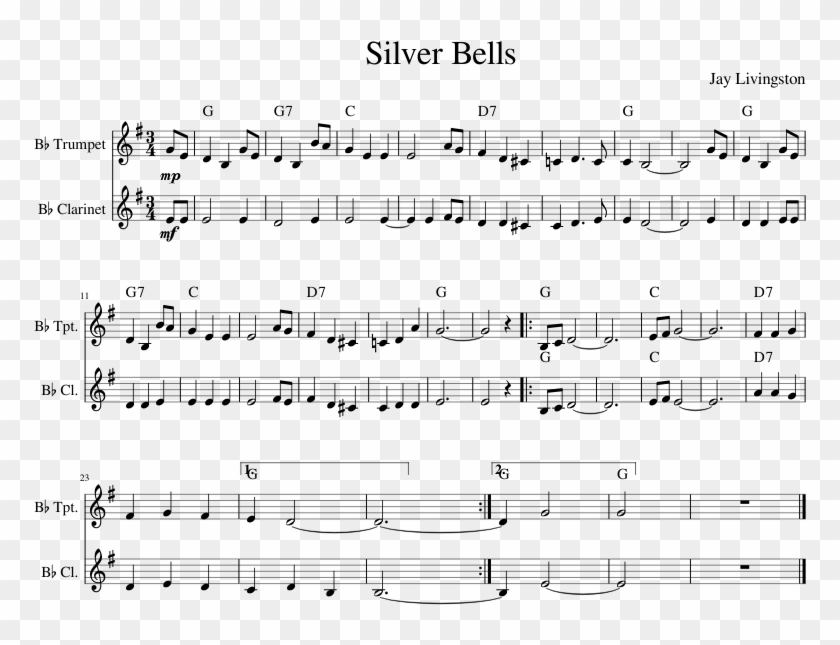 Silver Bells Duet-for 2nd Year B Flat - Lumos Sheet Music Clipart #5467691