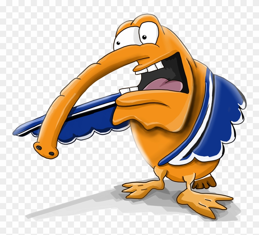 Trunk Duck Character Cartoon Big Mouth Blue Wings - Cartoon Character With Trunk Clipart
