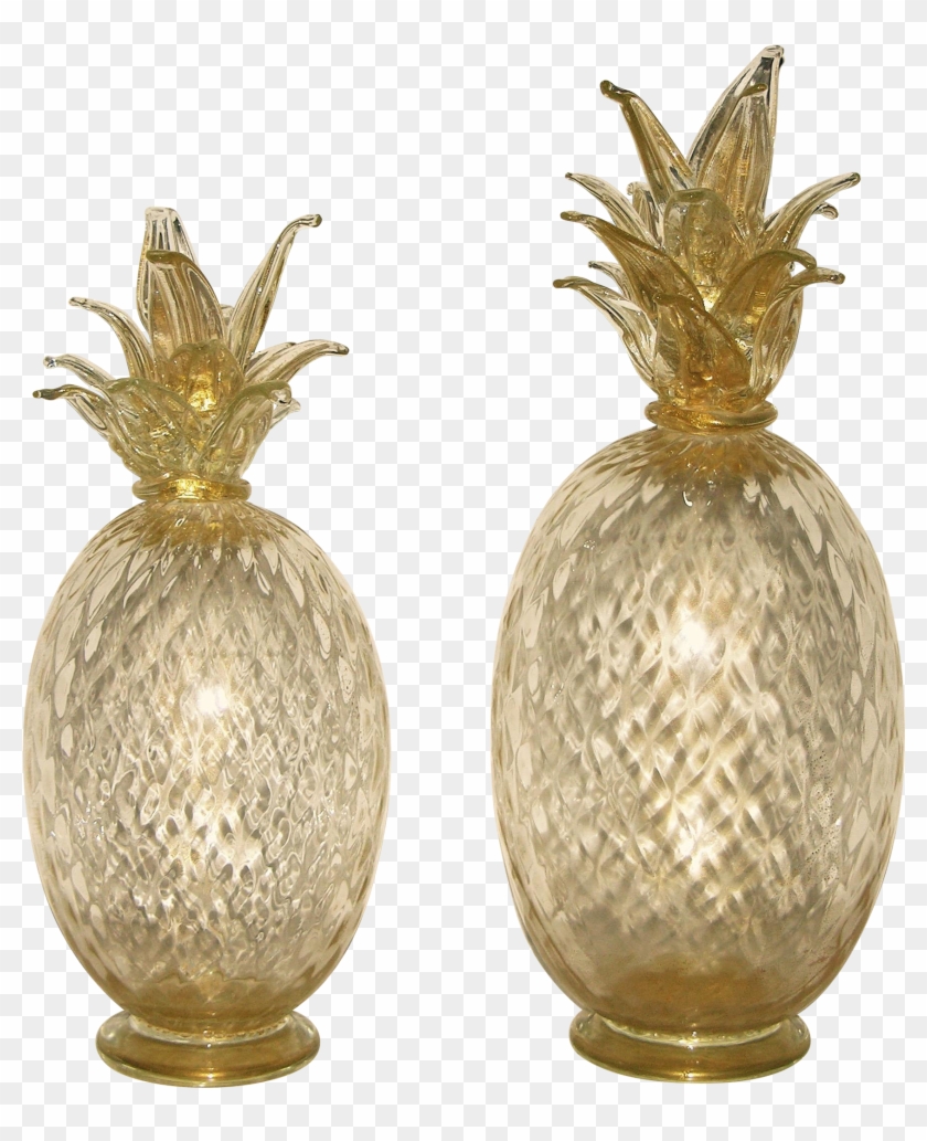 Seguso Italian Set Of Two Gold Murano Glass Pineapples - Murano Glass Pineapple Clipart