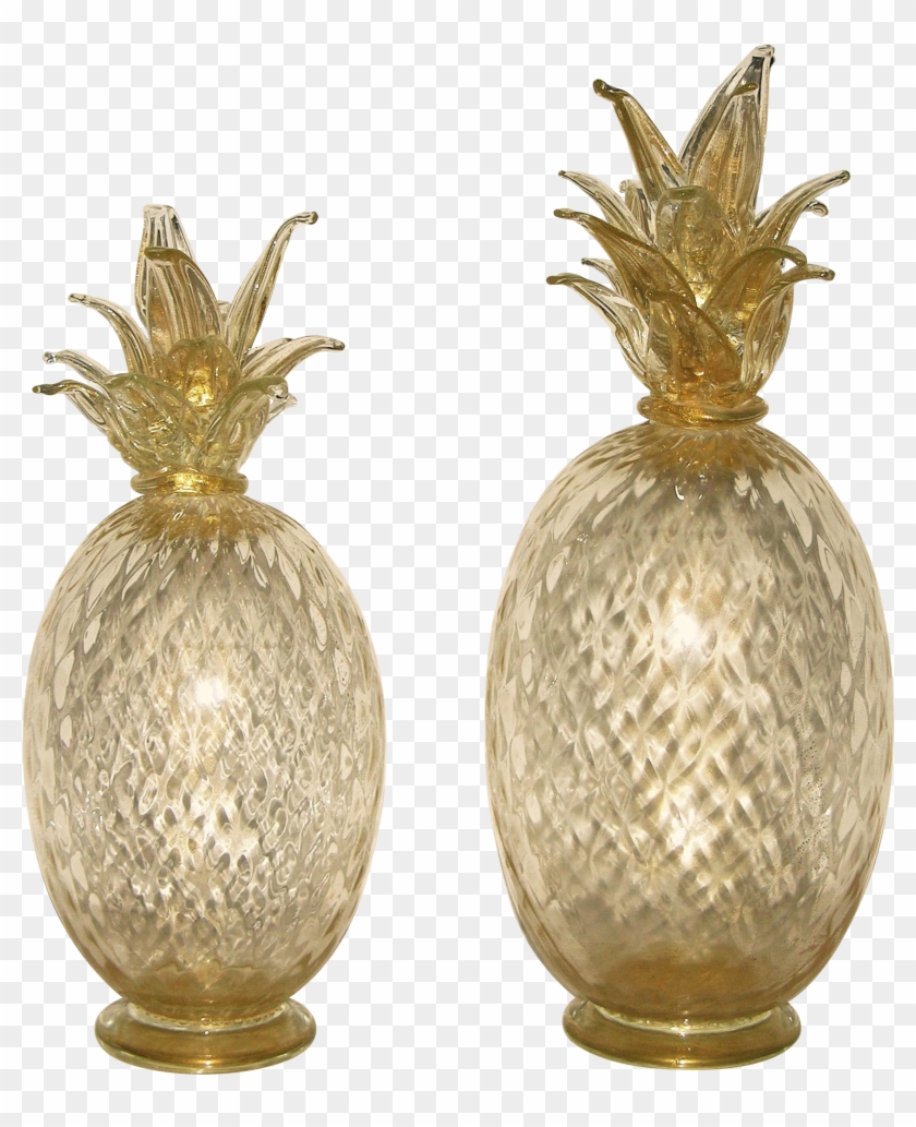 Seguso Italian Set Of Two Gold Murano Glass Pineapples - Murano Glass Pineapple Clipart #5477292