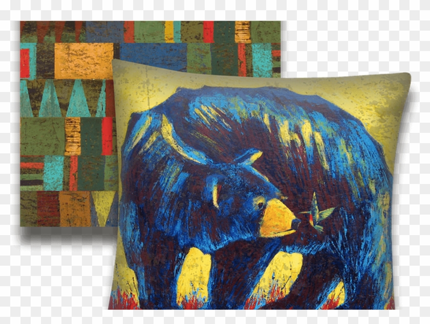 Black Bear And Hummingbird Indoor/outdoor Pillow Old - Cushion Clipart