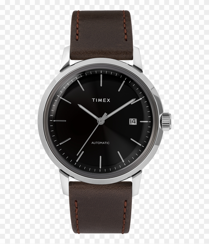 Automatic 40mm Leather Strap Watch Black/silver-tone - Timex Marlin 40mm Clipart #5478545