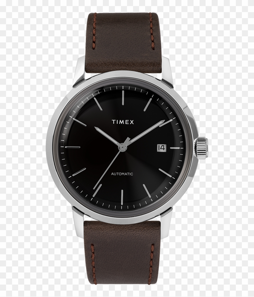 Automatic 40mm Leather Strap Watch Black/silver-tone - Timex Marlin 40mm Clipart