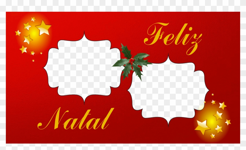 Moldura Red 2 Fotos Estrelas E Azevinho Feliz Natal Clipart