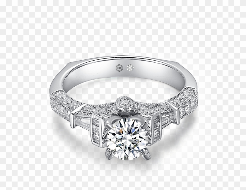 V-frame Filigree Micropavé Vintage Engagement Ring - Engagement Ring Clipart #5481829