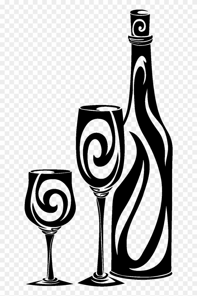 Vinilo Botella De Vino Y Sus Copas - Wine Decals Clipart