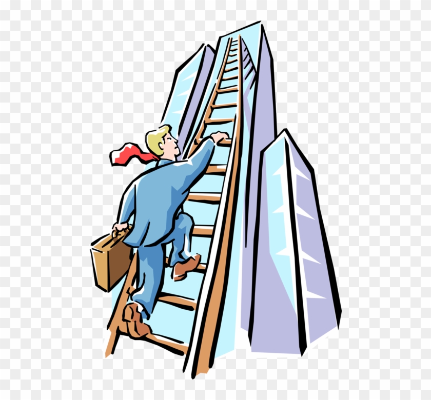 Vector Illustration Of Businessman Climbing Ladder - Success Clipart - Png Download