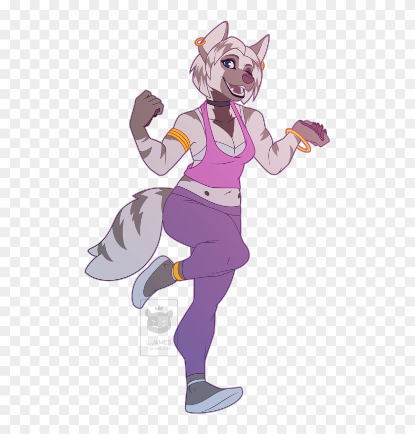 An Anthropomorphic Striped Hyena Dances Energetically - Cartoon Clipart