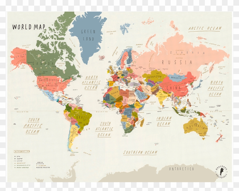 Grey World Map With Countries Clipart