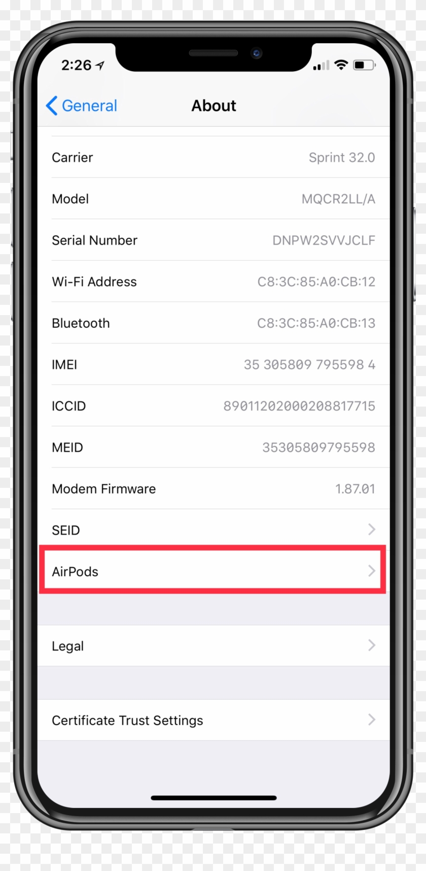 Locate The Serial Number On The Underside Of The Airpods - Iphone Xr Wifi Calling Clipart