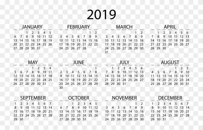 Calendar Template 2019 Png - Printable Small Calendar 2019 Clipart #5488006