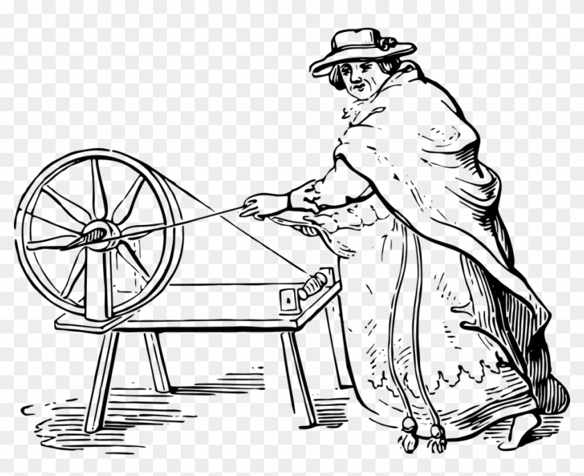Spinning Wheel Yarn Wool Wheel Vintage Spinning - Roda De Fiar Desenho Clipart #5492568