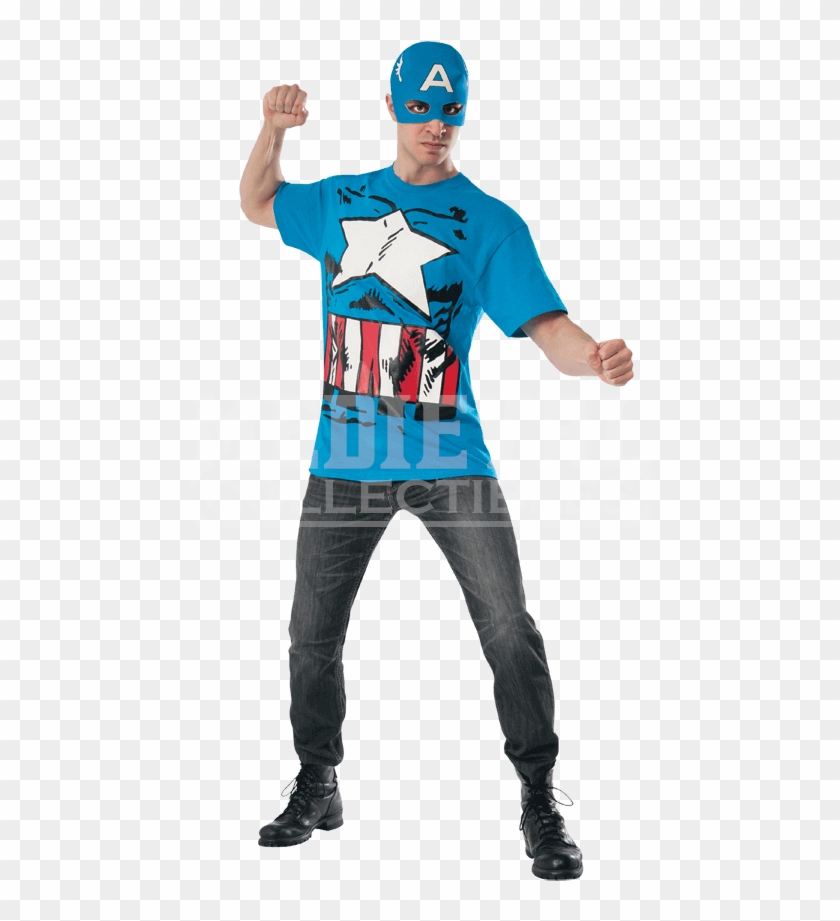 Adult Captain America Costume Top And Mask - Mask Clipart #5497006