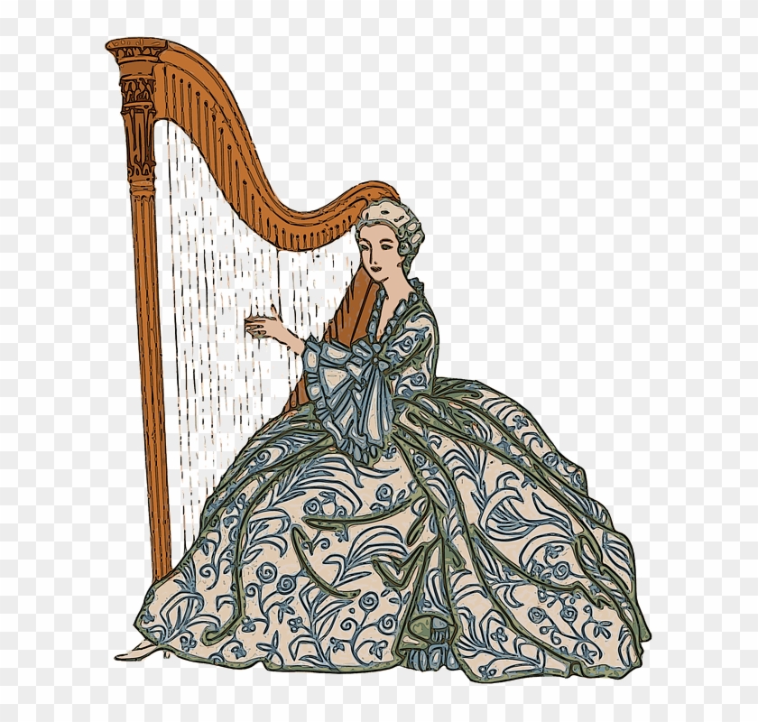 Lady Woman Vintage Female Girl Beauty People Old - Harp Playing Vintage Illustration Clipart #5499401
