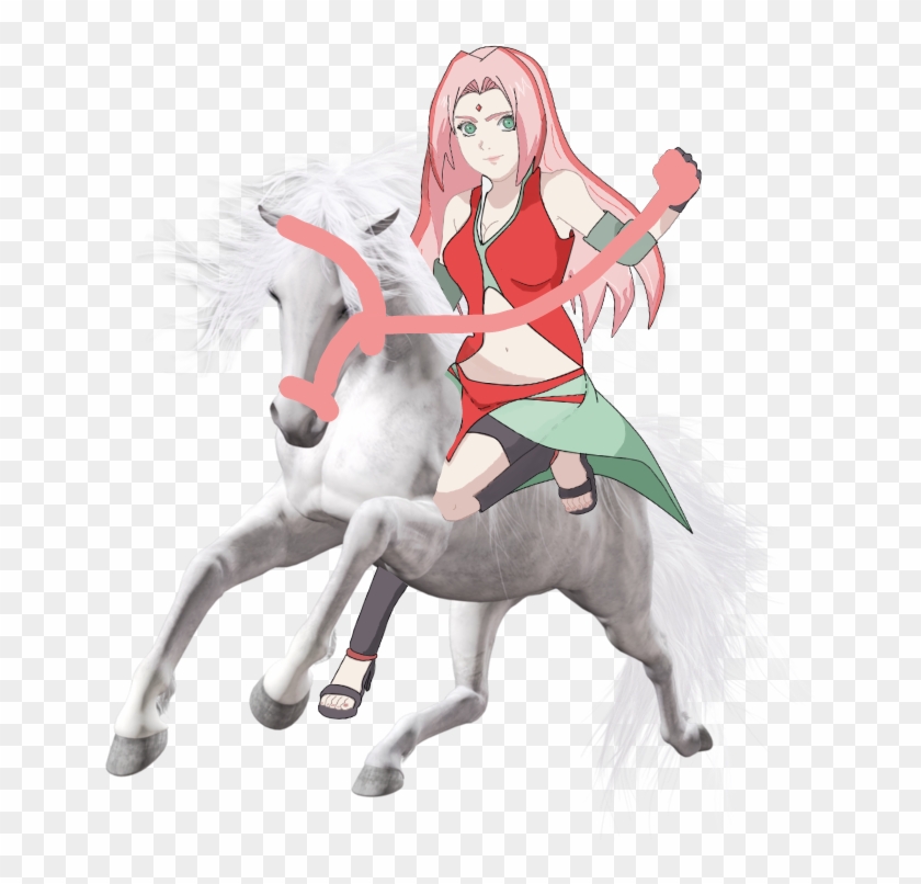 Photo Sakura Haruno Riding On Her Beautiful White Steed - Caballos Blancos Png Clipart