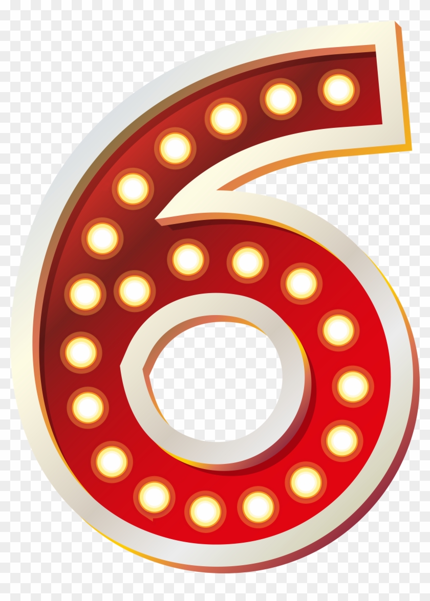 Red Number Six With Lights Png Clip Art Image - Six Clipart Png Transparent Png