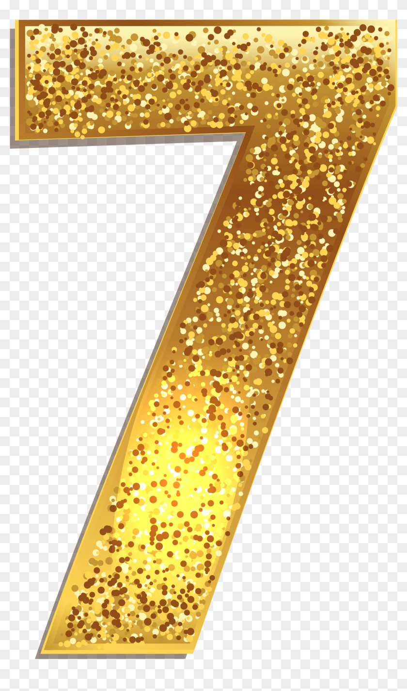 Number Seven Shining Png - Gold Glitter Numbers Png Clipart