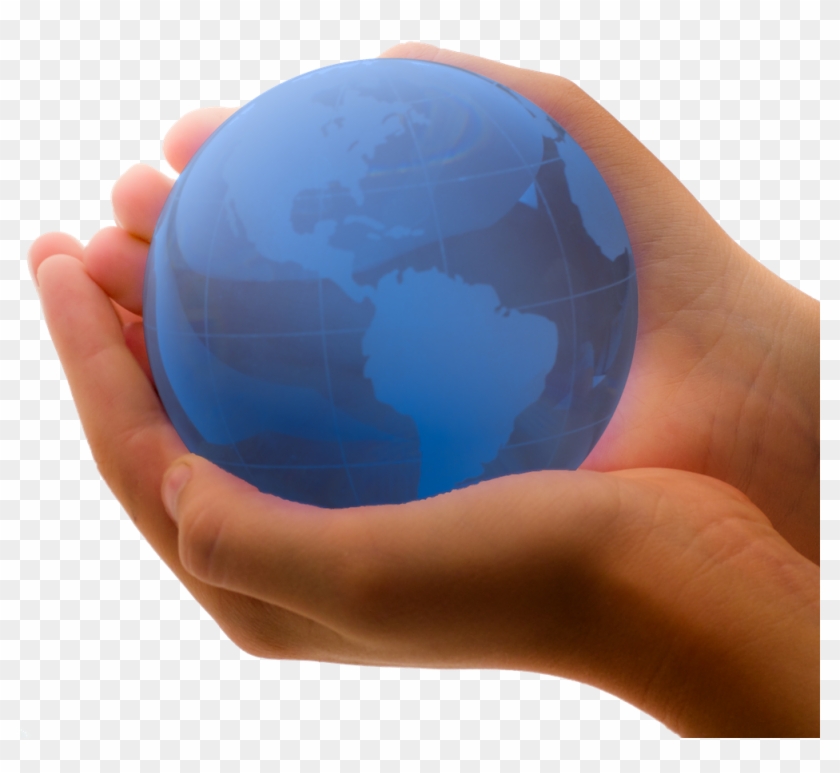 Blue Earth In Child's Hands - Globe In Hands Png Clipart #554206