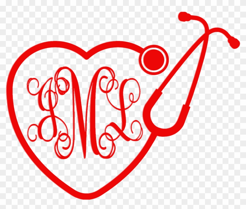 Monogrammed Heart Stethoscope Car Decal - Stethoscope Heart Svg Free Clipart #556472