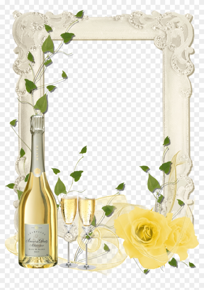 Delicate Transparent Png Frame With Yellow Roses And - Champagne Frame Png Clipart #558840