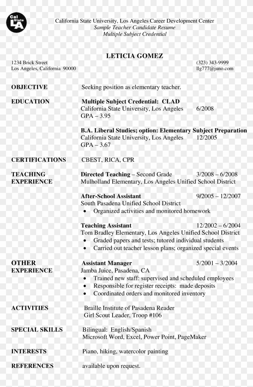 Sample Teacher Candidate Resume Main Image - Substitute Teacher Resume Clipart