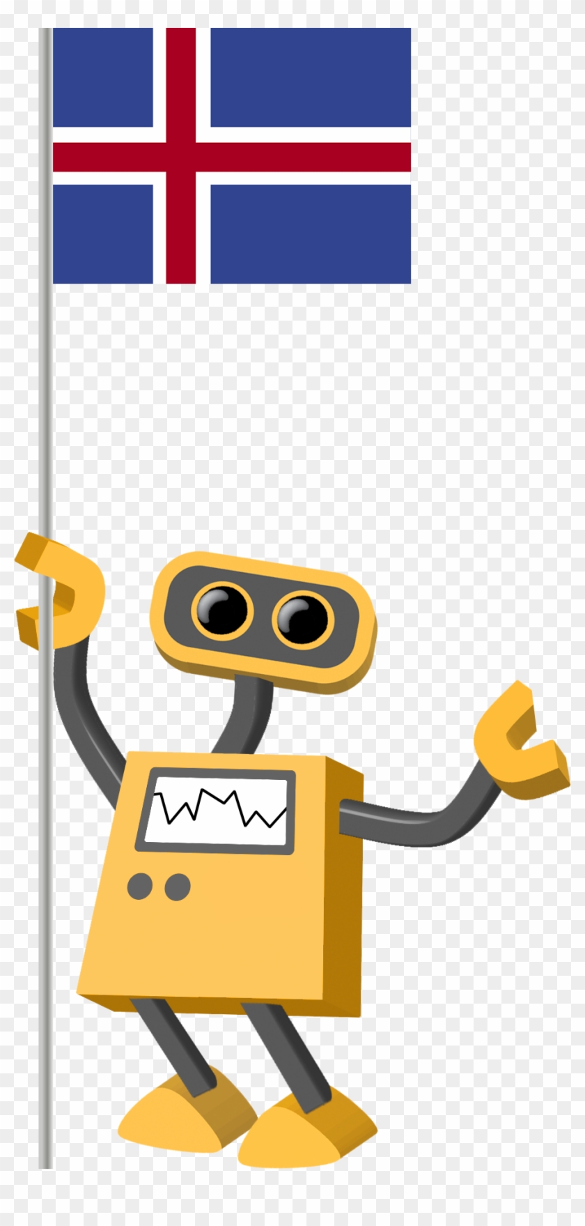 Flag Bot, Iceland - Robot Holding Flag Clipart
