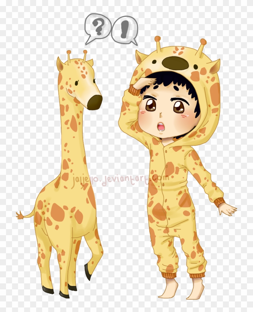 African Giraffe Silhouette - Drawing Of Giraffe With Boy Clipart #5504955