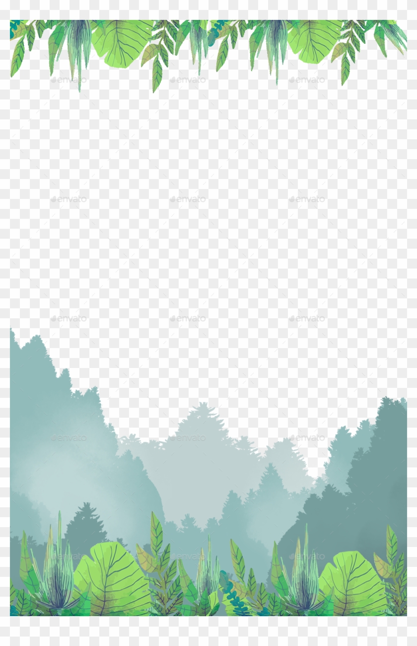 Forest Plants Green Theme Border Spring - Palm Tree Clipart