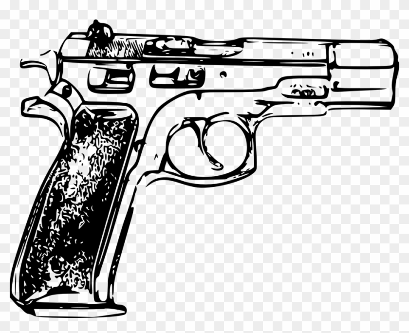 Clip Black And White Drawn Transparent Gun Free On - Gun Clipart - Png Download