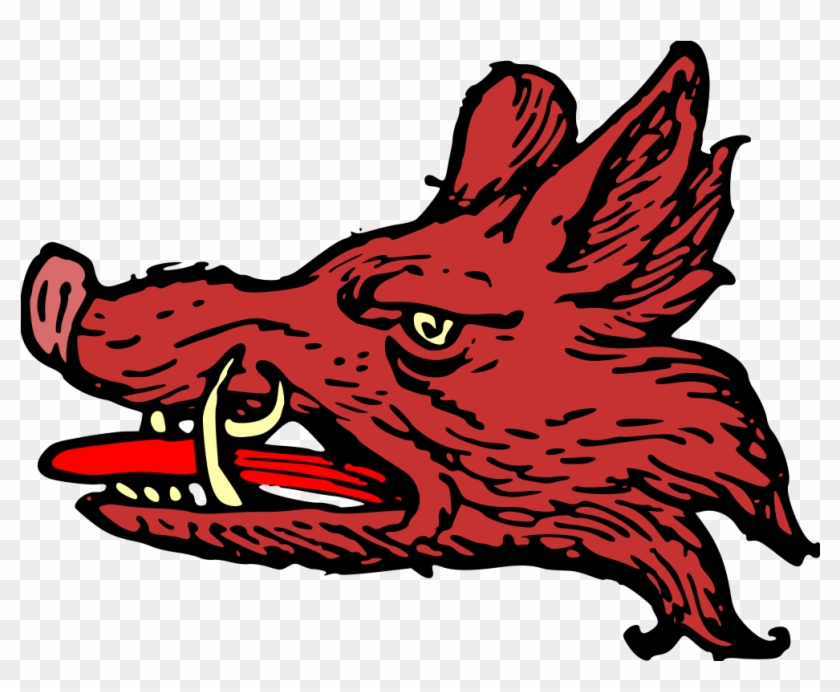 A Boar's Head Proper [colorized From Old Woodcut] - Heraldic Boar Head Clipart