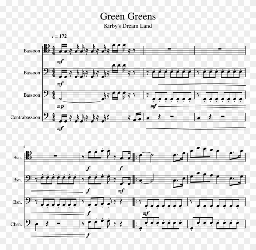 Green Greens Bassoon Quartet - Green Greens Trumpet Sheet Music Clipart