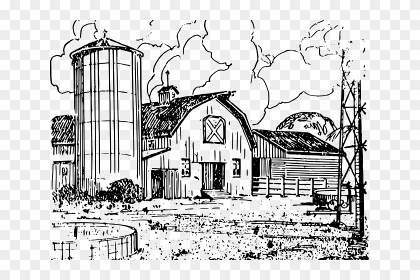 Drawn Barn Line Art - Farm House Barn Drawing Clipart