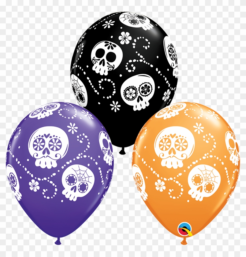 25 Latex Balloons 11" Halloween Sugar Skulls Orange,black, - Globos De Calaveras Mexicanas Clipart