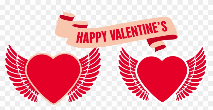 Valentine's Day Heart With Wings 3688*1616 Transprent - Heart Clipart #5529975