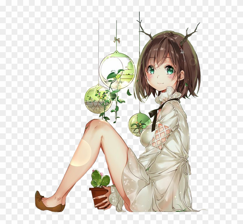 #anime #animegirl #plants #antlers - Anime Girl Sitting Render Clipart #5530901