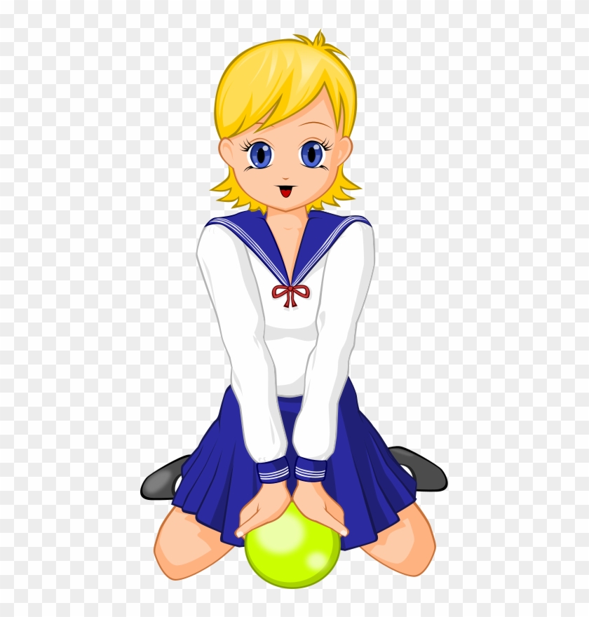 Gopher Anime Schoolgirl With Green Ball - Anime Schoolgirl Clipart