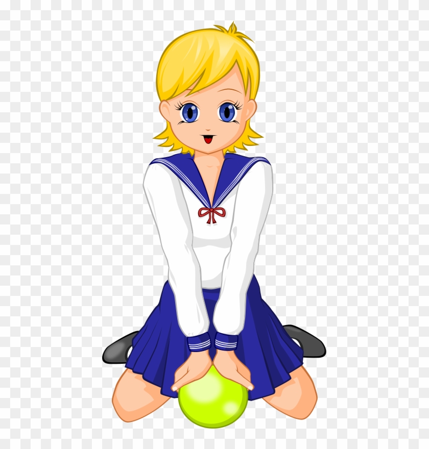 Gopher Anime Schoolgirl With Green Ball - Anime Schoolgirl Clipart #5535179