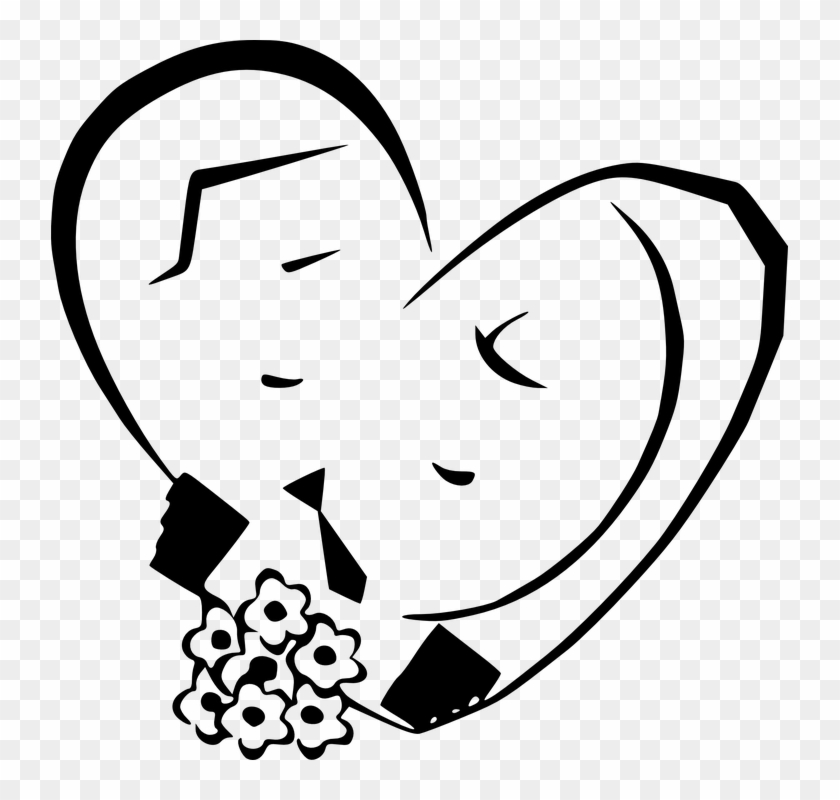 Flowers Love Roses Black And White Heart Symbol - Husband Wife Loving Cartoon Clipart