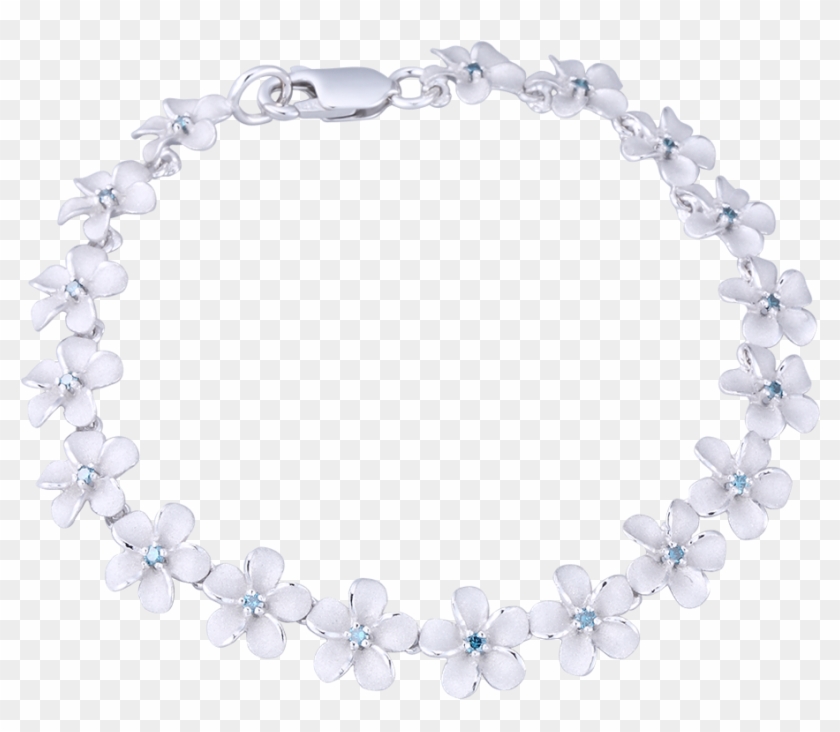 14k White Gold Plumeria Bracelet With 18 Blue Diamonds - Necklace Clipart #5535794
