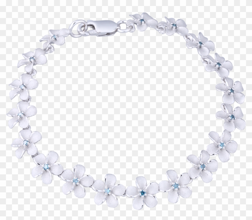 14k White Gold Plumeria Bracelet With 18 Blue Diamonds - Necklace Clipart