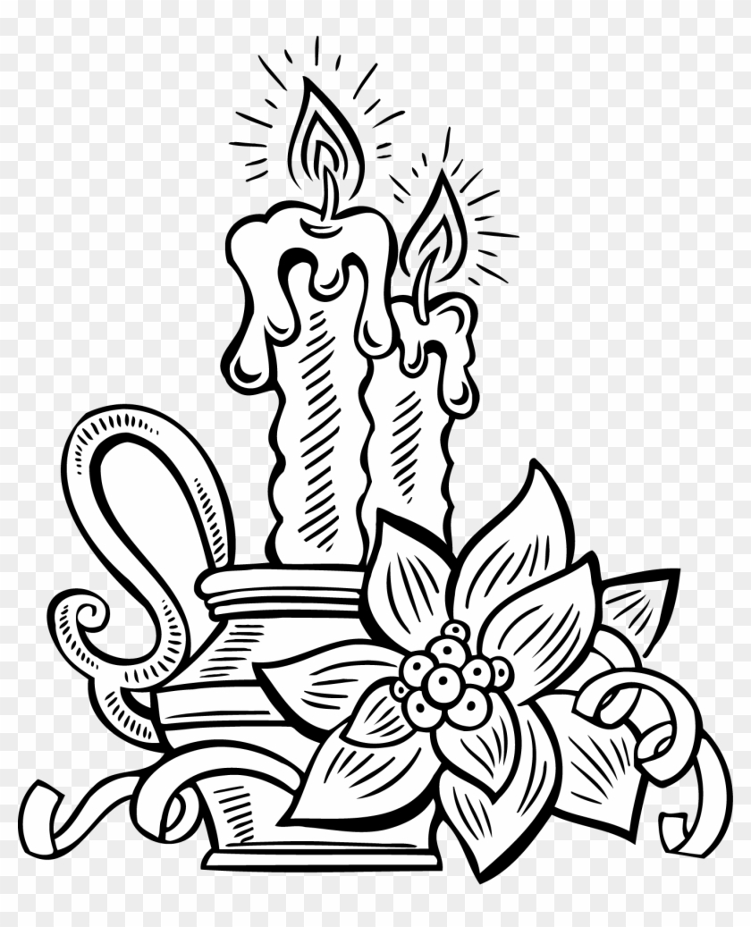 Graphic Freeuse Coloring Pages Ideas Candles - Christmas Candle Clipart Black And White - Png Download